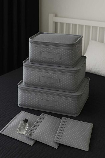 Textia Home 6-Piece Suitcase Organizer Suitcase Organizer Set Travel Bag Gray Polka Dot