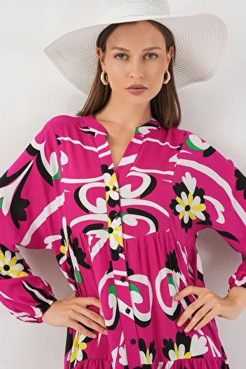 Bigdart Women's Patterned Long Hijab Dress 2585 - A.Fuchsia