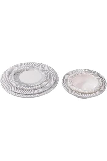 Tradeo 50pcs Silver Disposable Dinnerware Set – 7/9/10" Plates & 4/7" Bowls, Ideal for Guests & Outings