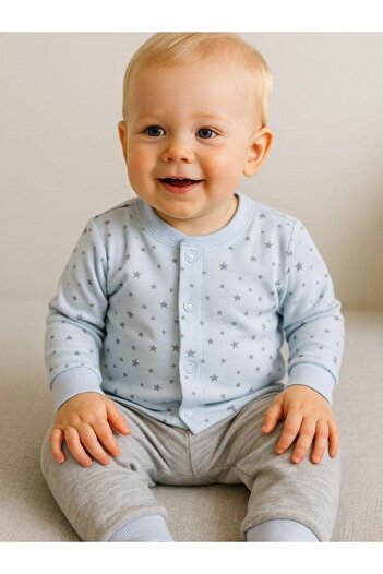 Zekids Set de pijamale din bumbac cu modele de stele pentru băieți