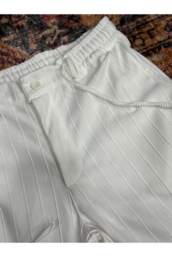 NO 601 Men's Gray Chunky Striped Shirt & White Double Leg Buttoned Pantalon Suit