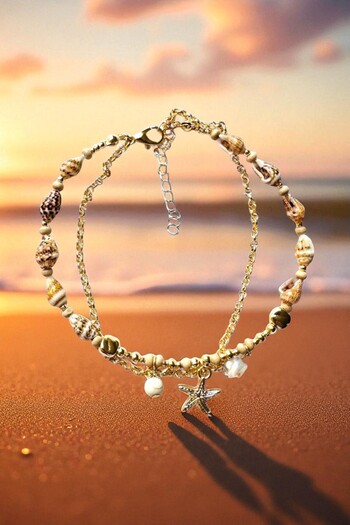 PETEK AKSESUAR 2 Piece Sea Shell Sea Star Chain ​​Anklet