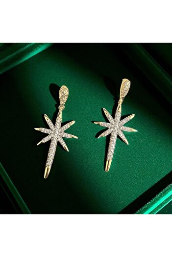 BRZ COLLECTION Gold Star Light Dangle Earrings – Zircon Stone, Shiny Statement Design |   Sky Themed Earrings
