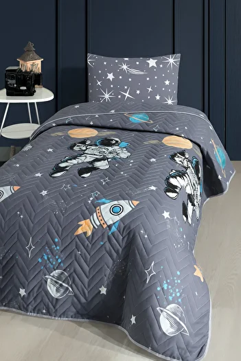 ELY PARKER Astronaut Patterned Single Pique – Bedspread Set 160X230 cm + 1 Pillow Case (Without Sheets)