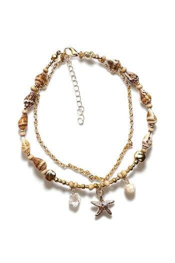 PETEK AKSESUAR 2 Piece Sea Shell Sea Star Chain ​​Anklet