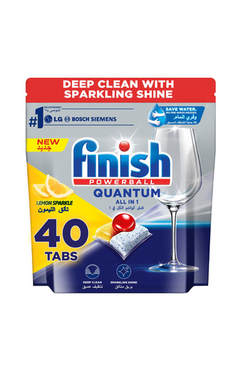 Finish Powerball Quantum Lemon Sparkle ,Dishwasher Detergent Powder, 40 Tablets