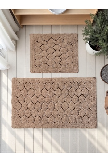 Hülya Home Lumora Cotton Bath Mat Set (60X100)(50X60) Brown