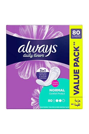 Always Feminine Daily Liners Flexible Comfort with Fresh Scent, Normal , Mega Economy Pack, 80 Pads
