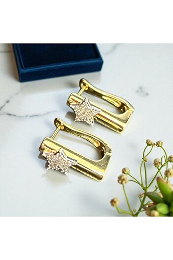 BRZ COLLECTION Gold Star Geometric Earrings – Modern Square Hoop with Shiny Star Charm Detail |   Trend Women's Jewelry
