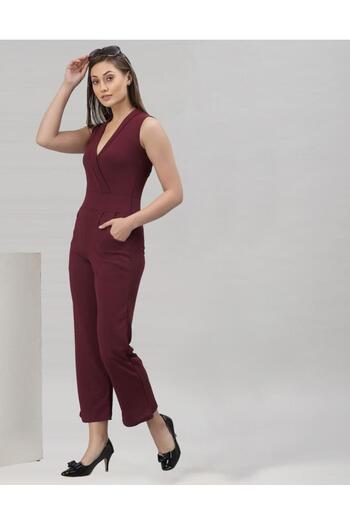 iza Brown Coloured Lycra Plain Jumpsuit