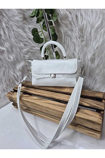 EZZY BLİSS Women's Viral Stylish Faux Leather Belt Detailed Hand Arm Shoulder and Crossbody Bag - White