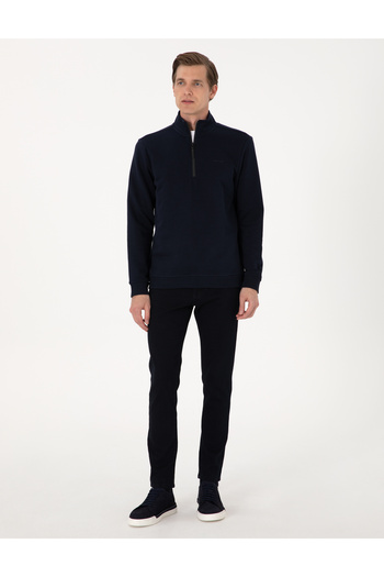 Pierre Cardin Lacivert 3 İplik Regular Fit Fermuarlı Dik Yaka Basic Sweatshirt 50314044-VR033