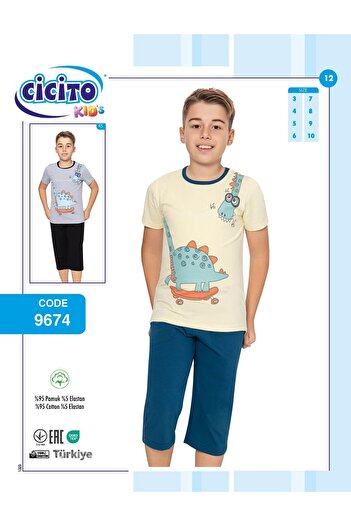 Cicito Boy's Cotton Elastane Fabric Bottom-Top Capri Suit 9674