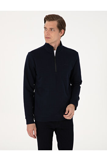 Pierre Cardin Lacivert 3 İplik Regular Fit Fermuarlı Dik Yaka Basic Sweatshirt 50314044-VR033