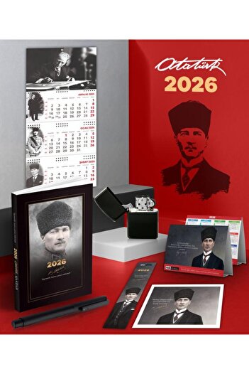 Mor kelebek 2026 Ататюрк Командирски Дневник - Подписваема Стена Календар - Настолен Календар - Химикалка и Бензинова Запалка