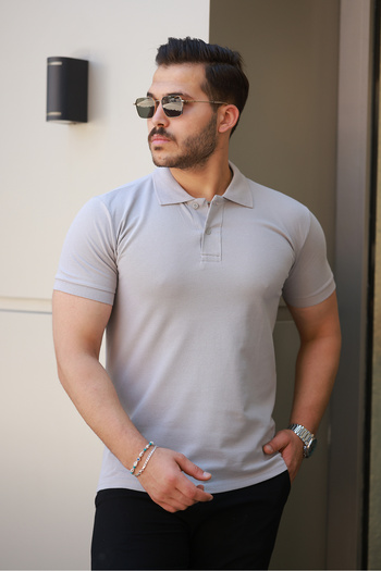 COMBİNE MİCHAİL Men's Basic Short Sleeve Gray Polo Neck T-Shirt