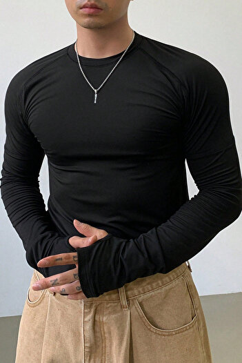 Tarz Cool Men's Black Long Sleeve Basic T-Shirt