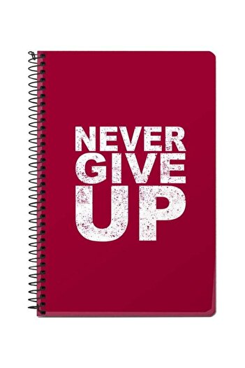 Stylizedd Never Ever Give Up Printed A5 Spiral Bound Notebook Pink/White