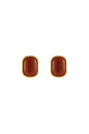 seltuğ Burgundy Gold Detailed Stone Earrings