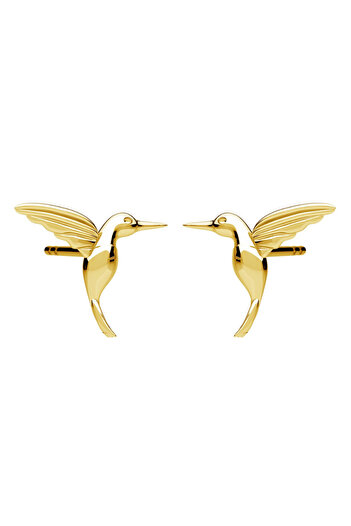 Eva Grace Ellia silver earrings, 24K gold plated, in the shape of a hummingbird