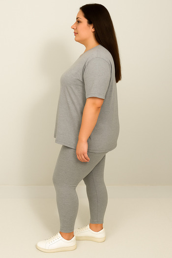 Koza Butik Women's Plus Size Short Sleeve Leggings Suit 8210-25