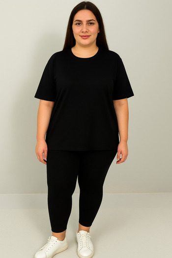 Koza Butik Women's Plus Size Short Sleeve Leggings Suit 8210-25