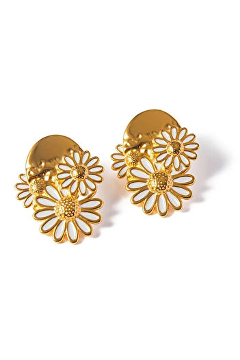 Eva Grace Fannia earrings, gold, floral pattern with daisies, made of 18K gold-plated stainless steel - Collection