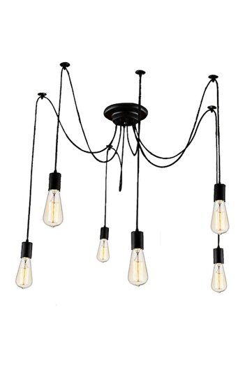 dalip Lustra LED suspendata tip Spider, 6 becuri cu dulie E27, cabluri cu lungime 115cm, Negru