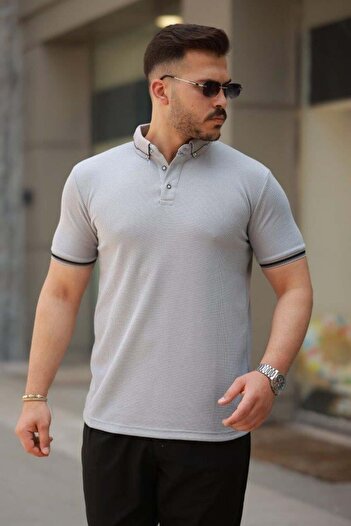 Aymood Men's Button Collar Waffle Fabric Short Sleeve T-Shirt