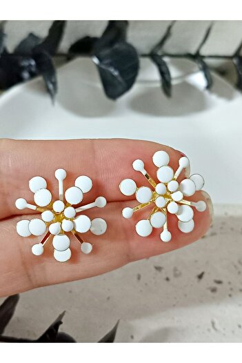mos&more White Enamel Gold Earrings