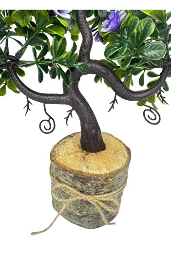 Nettenevime Artificial Flower Purple Flowering Bonsai Tree Decorative Log in Pot Artificial Tree Bonzai Losus with Flowers