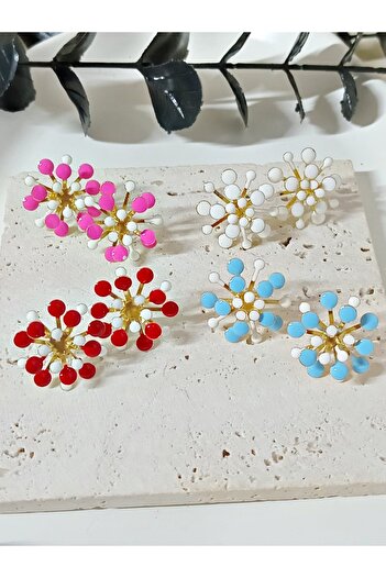 mos&more 4 Pairs / Color Enamel Gold Earring Set
