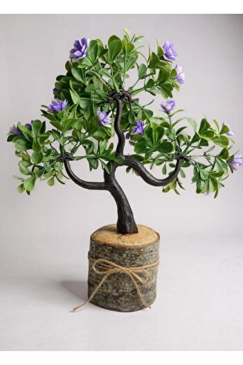 Nettenevime Artificial Flower Purple Flowering Bonsai Tree Decorative Log in Pot Artificial Tree Bonzai Losus with Flowers