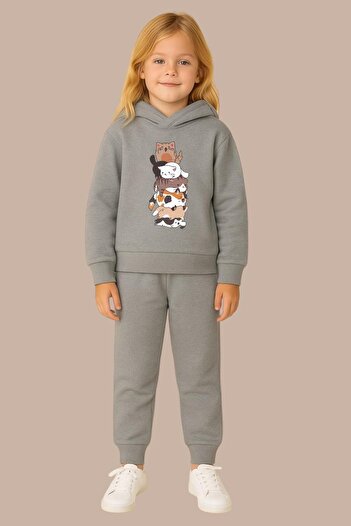DM DOLCE MORE Cats Overlap Printed 3 Thread Children's Tracksuit Set