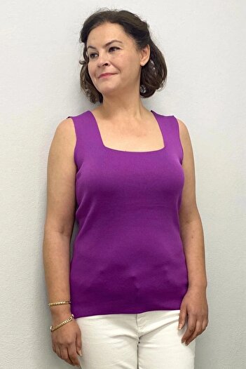 Mia Butik Plus Size Purple Square Collar Knitwear Blouse