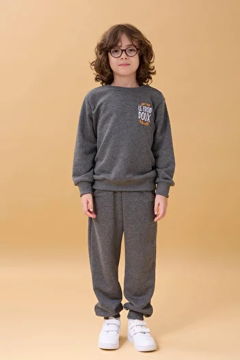 Perendi Boys' Seasonal Double Suit with Embroidery Print Detail - Anthracite