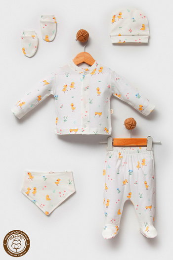 MAHFEL 100% Cotton Organic Duck Printed Newborn Hospital Discharge Set 5 Pieces