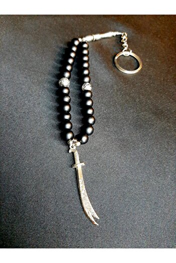MRYart Onyx Stone Zülfikar Sword Detailed Prayer Beads Keychain / Bag Ornament