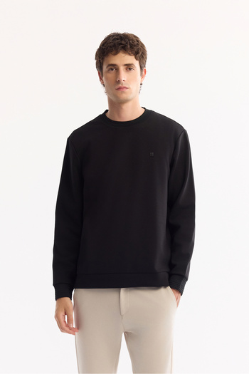 Avva Men's Black Crew Neck Fit Rib Interlock Sweatshirt A52Y1271
