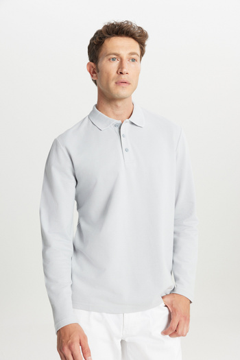 AC&Co / Altınyıldız Classics Men's Gray 100% Cotton Standard Fit Regular Fit Polo Neck Sweatshirt