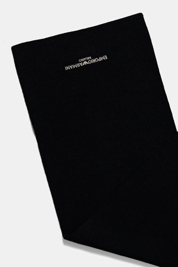 Emporio Armani Men's Wool Smooth Knitted Fabric Logo Embroidered Black Shawl & Scarf & Kerchief Em003713 Af18241-U8120