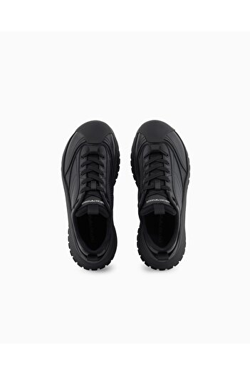 Emporio Armani Erkek Kalın Taban Bağcıklı Taban Arkası Marka Yazı Desenli Siyah Sneaker EM003035 AF18226-MC105
