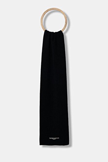 Emporio Armani Men's Wool Smooth Knitted Fabric Logo Embroidered Black Shawl & Scarf & Kerchief Em003713 Af18241-U8120