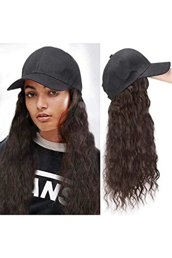 Generic European and American foreign trade wig women's hat one-piece long curly peaked cap