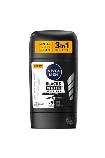 NIVEA Black & White Antiperspirant Stick, for Men, 50 ml