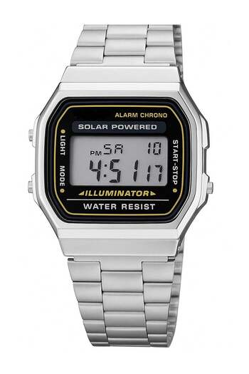 Generic Men's Digital Stainless Steel Watch with LED Light, Alarm, Stopwatch & Water Resistance