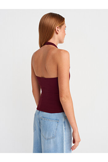 Dilvin 21162 Halter Neck Top-Βουργουνδία