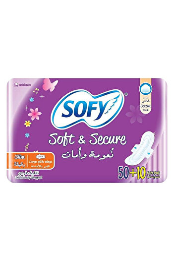 sofy Soft & Secure, Slim, Large with Wings, 50 + 10 Pads