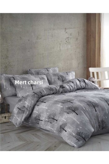 Mert Collection Çarşı Double Gray Wooden Ranforce Fitted Sheet Set