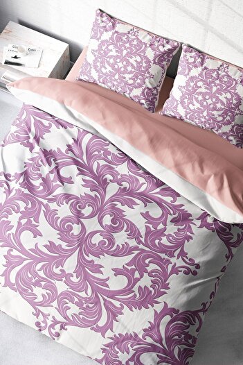 PerlaSera Design personalizat 3D - Set de lenjerie de pat dublu roz damasc, satin de bumbac țesut dens